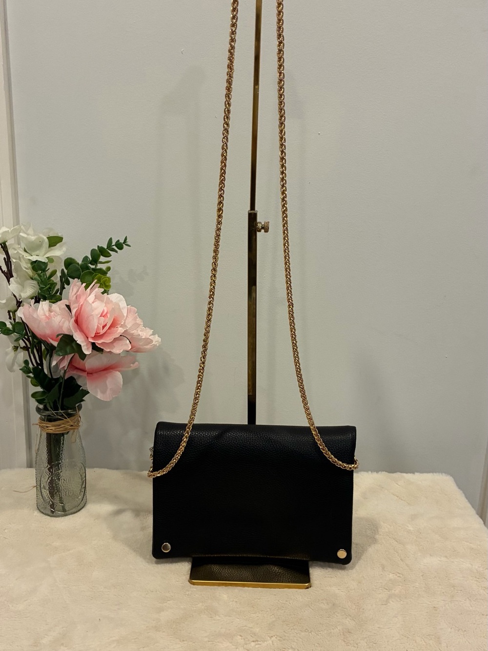 Street Level Black Faux Leather Gold Chain Crossbody Shoulder Bag Purse